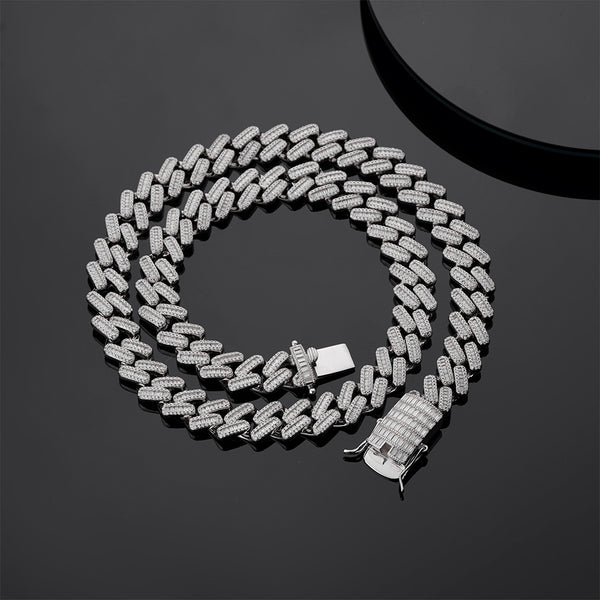 Iced Out Jewelry 12mm Baguette Moissniate Diamonds Cuban Link Mens Necklaces