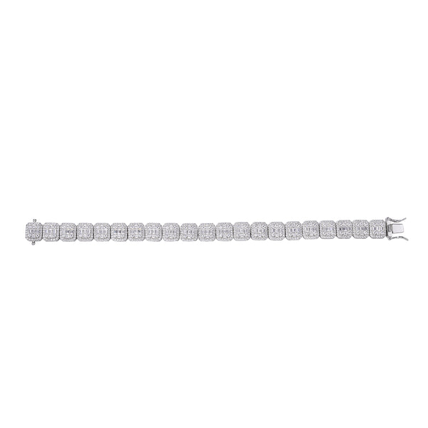 Rhodium Plated Stock Baguette vvs Moissanite Diamonds 925 Sterling Silver Bracelets